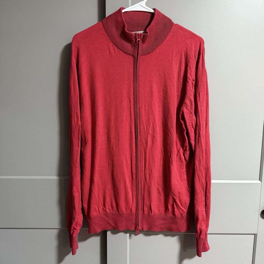 Scott James Men Cotton/Cashmere Full Zip Knit Jacket Mock Neck Red Medium